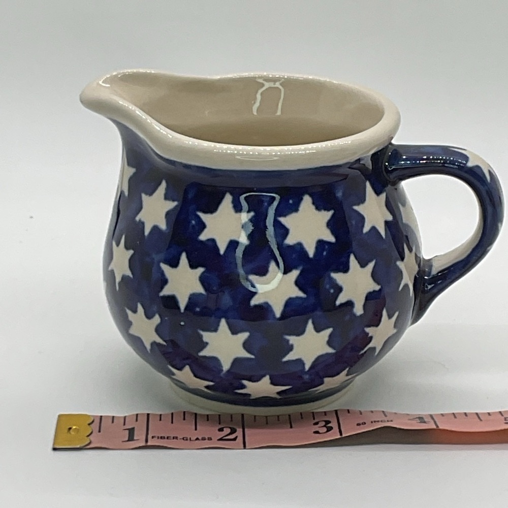 Boleslawiec Blue and White Star Pattern Ceramic Small Pitcher - Picture 5 of 7